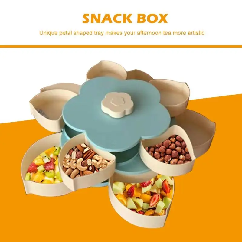 

Creative Flower Petal Fruit Plate Candy Storage Box 5 Grids Nuts Snack Tray Rotating Flowers Food Gift Box for N10N010B101