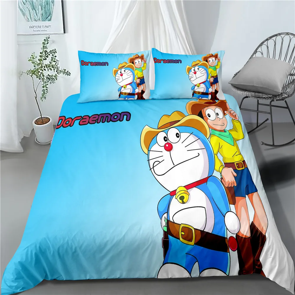 

Home Textile Cartoon Doraemon Bedding Set Children Gift Cotton Duvet Cover Set Bed Sheet Pillowcases Twin Full Double Queen Size