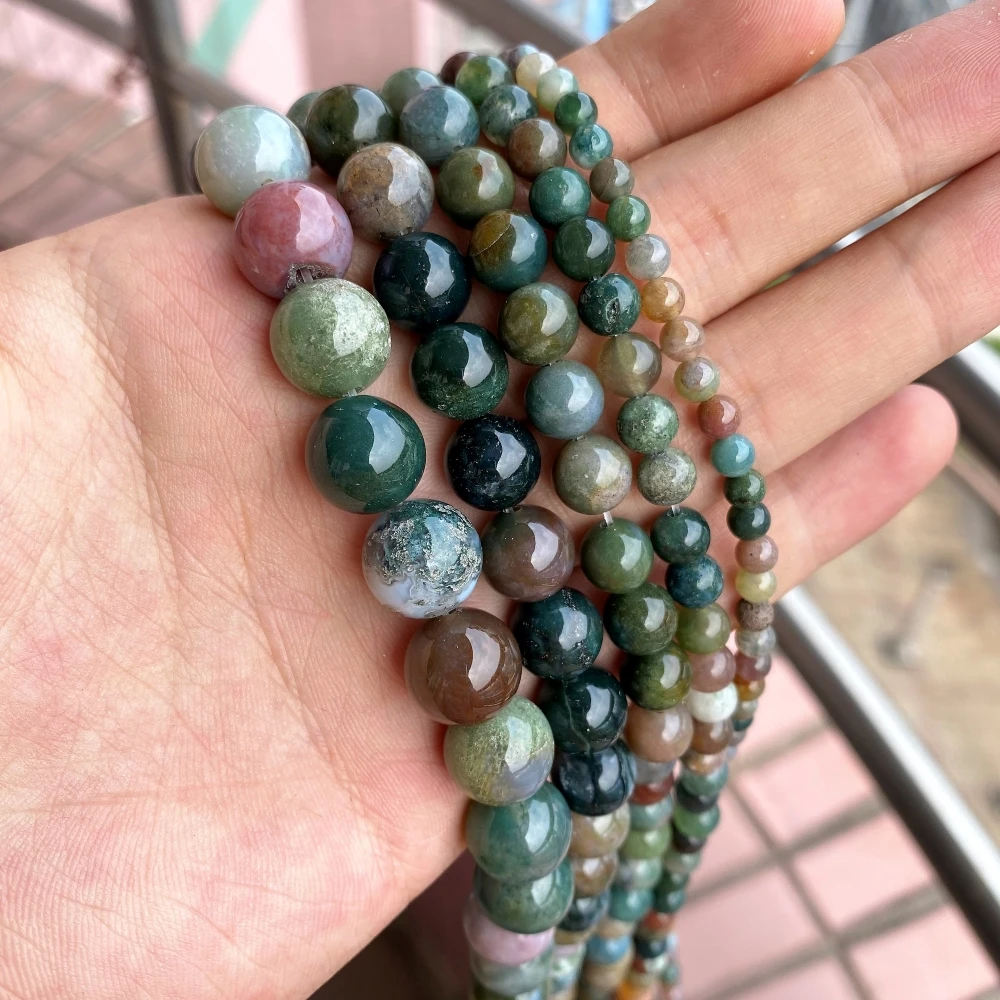 

Круглые бусины из натурального индийского агата, диаметром 4, 6, 8, 10, 12 мм, нитка 15 дюймов, оптом для изготовления браслетов, ожерелий, ювелирны...