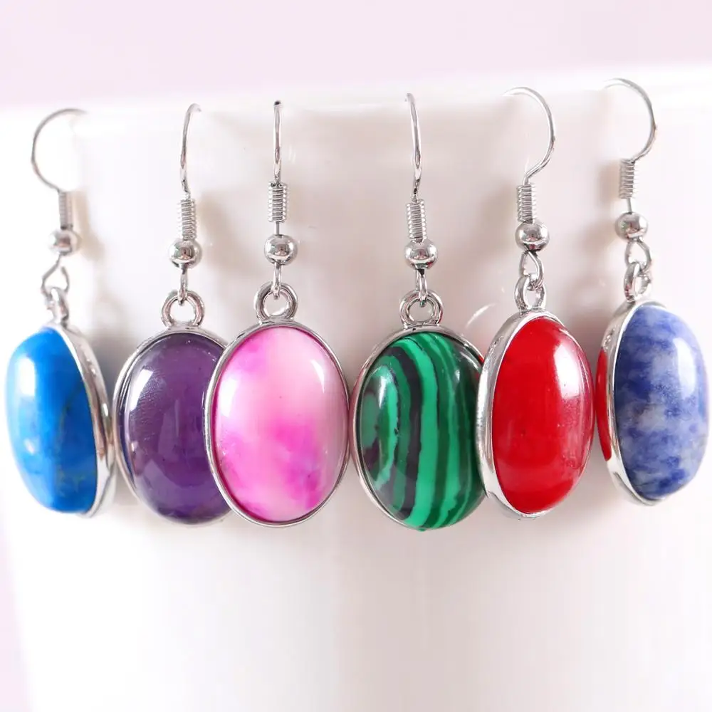 

Drop Earrings for Women Natural Green Howlite Oval CAB Cabochon Stone Blue Lapis Beads Dangle Earring Jewelry Gift 1Pair