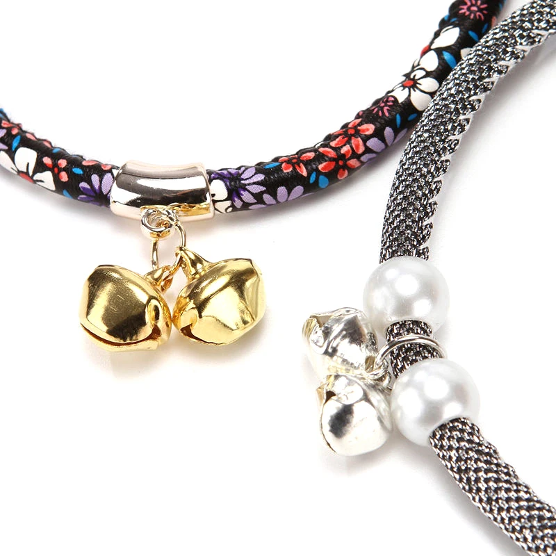 

Cute Cat Necklace With Bells Lovely Small Dog Kitty Neck Decoration Adjustable Strap Pet Collar Wear