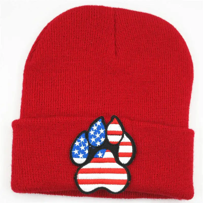 Хлопковая теплая вязаная шапка с вышитыми собачками зимняя Skullies бини для мужчин