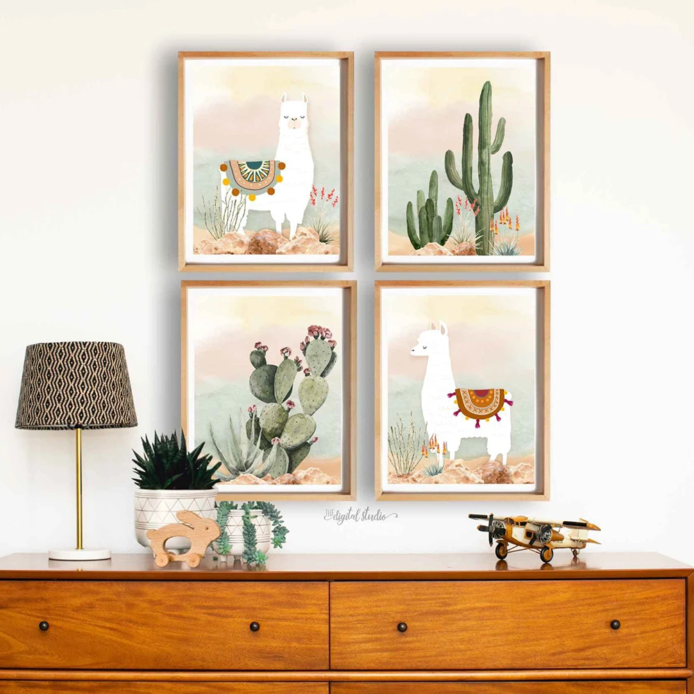 

Abstract Desert Llama and Cactus Nursery Posters Boho Kids Canvas Painting Pictures Bedroom Home Decor Wall Art Prints Boy Gift