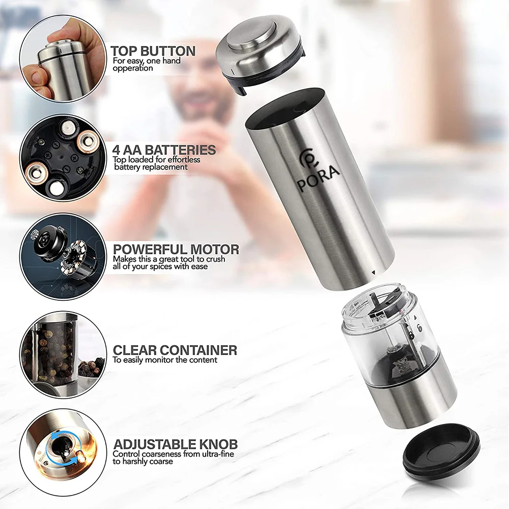 Мельница электрическая из нержавеющей стали для соли и перца металлическая