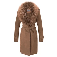 giolshon women faux suede long jacket lapel outwear trench coat cardigan with detachable faux fur collar xxl
