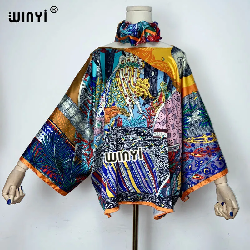 

Женская блузка с повязкой на голову WINYI, элегантная летняя блузка макси с принтом в стиле бохо, Турецкий Арабский