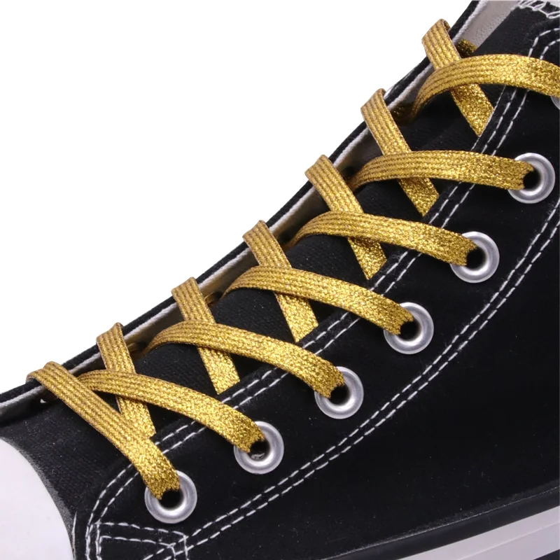 

Weiou Personality Cool Trendy Sports Shoelaces 0.7cm Flat Metallic Women Men Children Shoe Laces Gold Black White Solid Color