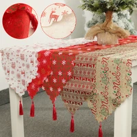 2021 christmas table runner fashion fabric decorative tablecloth table cover for desktop home holiday decor xmas party supplies