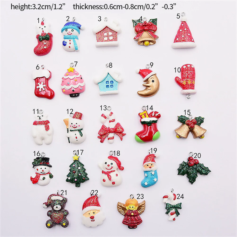 

24PCS Mini Resin Christmas Simulation Pendant DIY Christmas Tree Decorations For Christmas Party Decor Jewelry Accessories