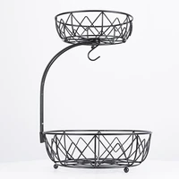 fruit basket with banana hanger 2 tier vegetables metal rack bowl eggs breads storage holder kitchen countertop organizer