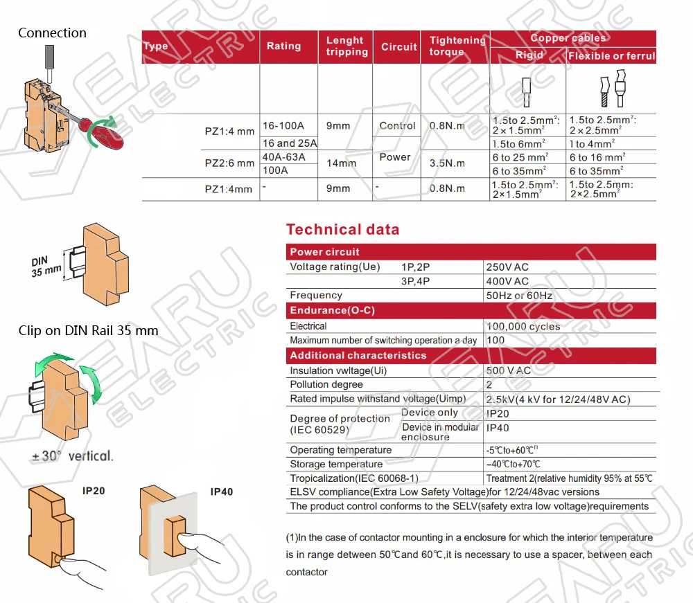 4P 32A 63A AC 220V 230V 50/60Hz Din Rail Household Modular Contactor With Manual Control Handle Switch 4NO 4NC 2NO 2NC 3NO1NC |