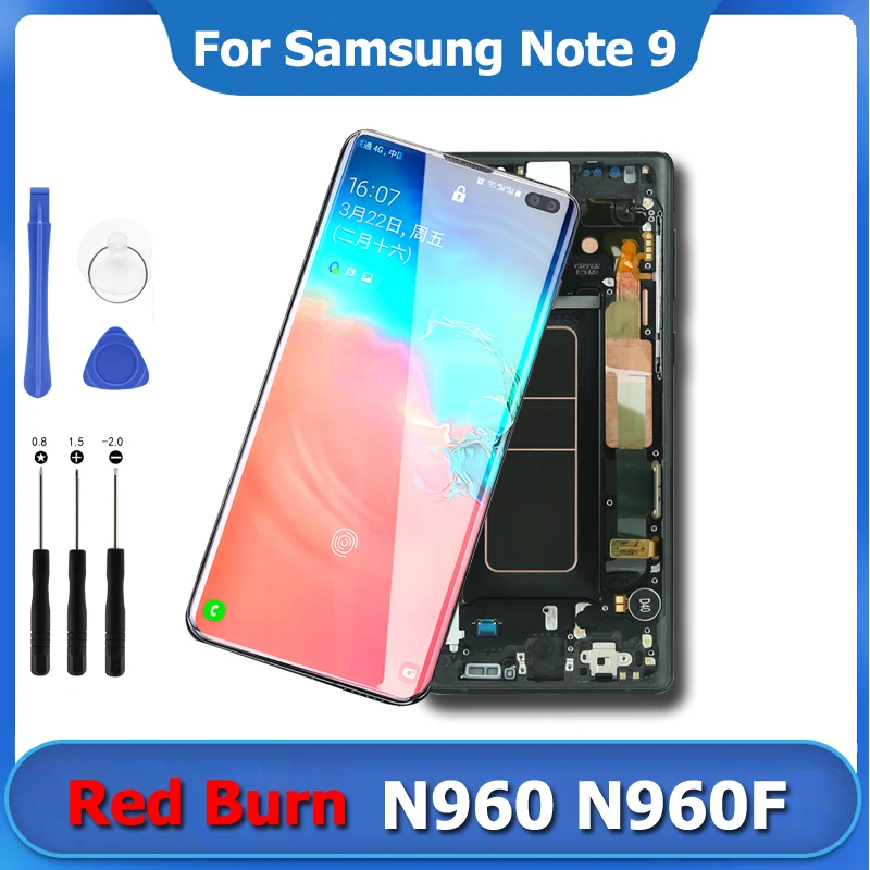 Digitalizador de pantalla t&aacute;ctil para m&oacute;vil, pantalla LCD AMOLED de 6,4 pulgadas con marco para SAMSUNG GALAXY Note 9, N960D, N960F-0