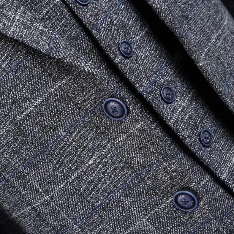 

British Mens Wedding Tuxedo Gray Plaid Suits Slim Fit Office Business Man 3 Pcs Blazer Set Formal Party Prom Costume Terno Male