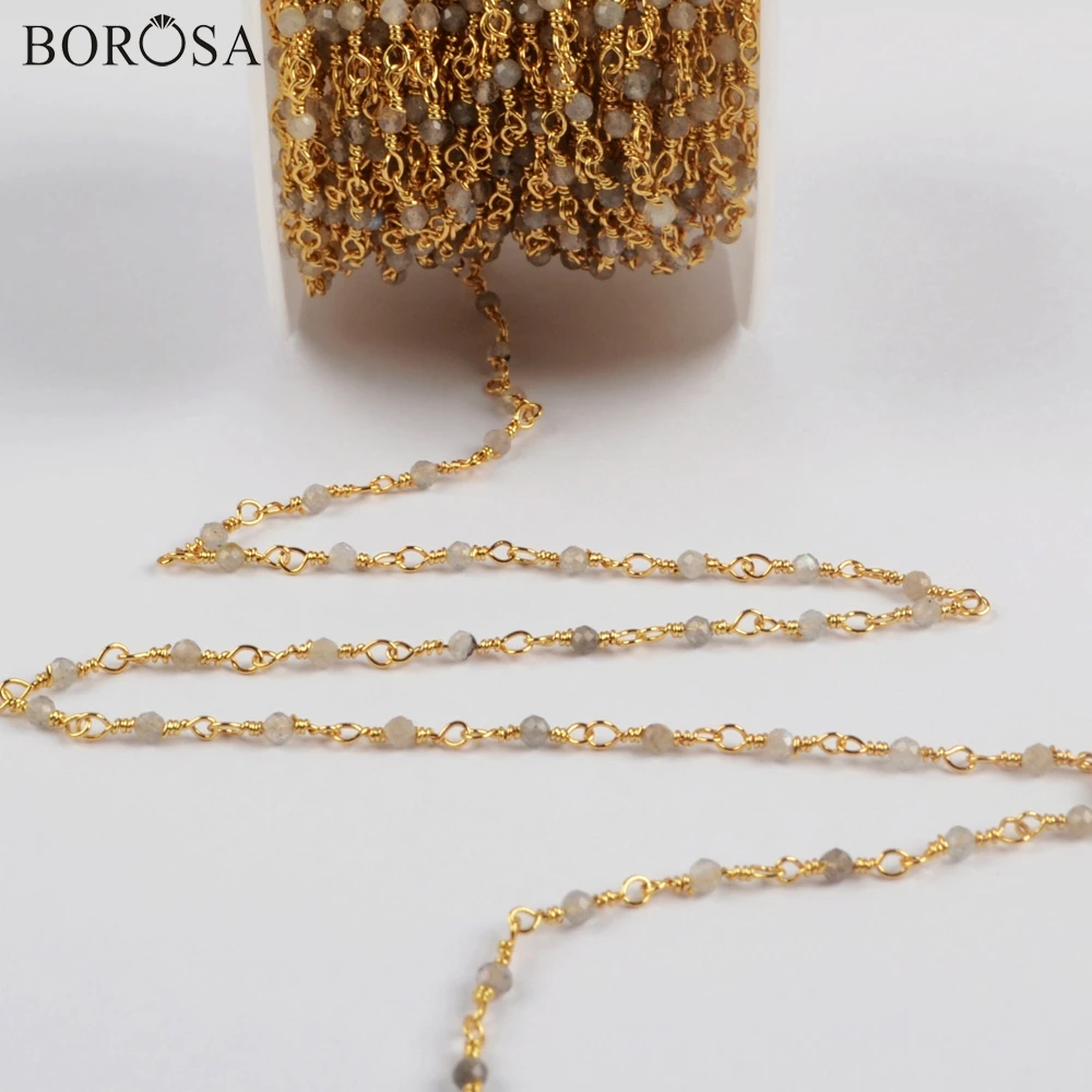 BOROSA 3Meters 2mm Natural Labradorite Beads Faceted Chains Brass In Gold/Silver Plated Jewelry Findings JT246 | Украшения и