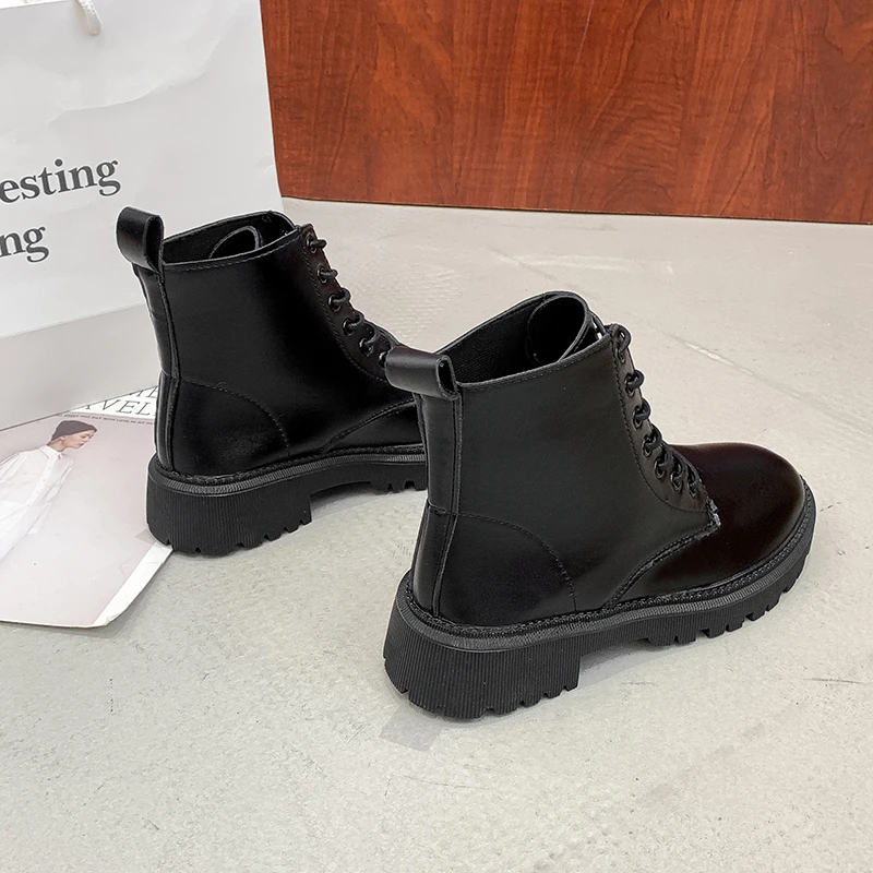 

Martin boots women's autumn new style Korean style Baihe fashion casual thick-soled increased short-tube women's leather boots