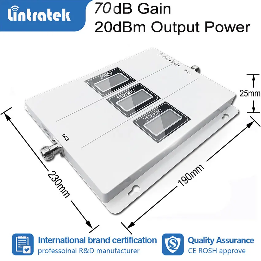 Lintratek 70db трехполосный повторитель сигнала 2g 3g 4g 800 850 900 1800 2100 EGSM 4G сотовый телефон