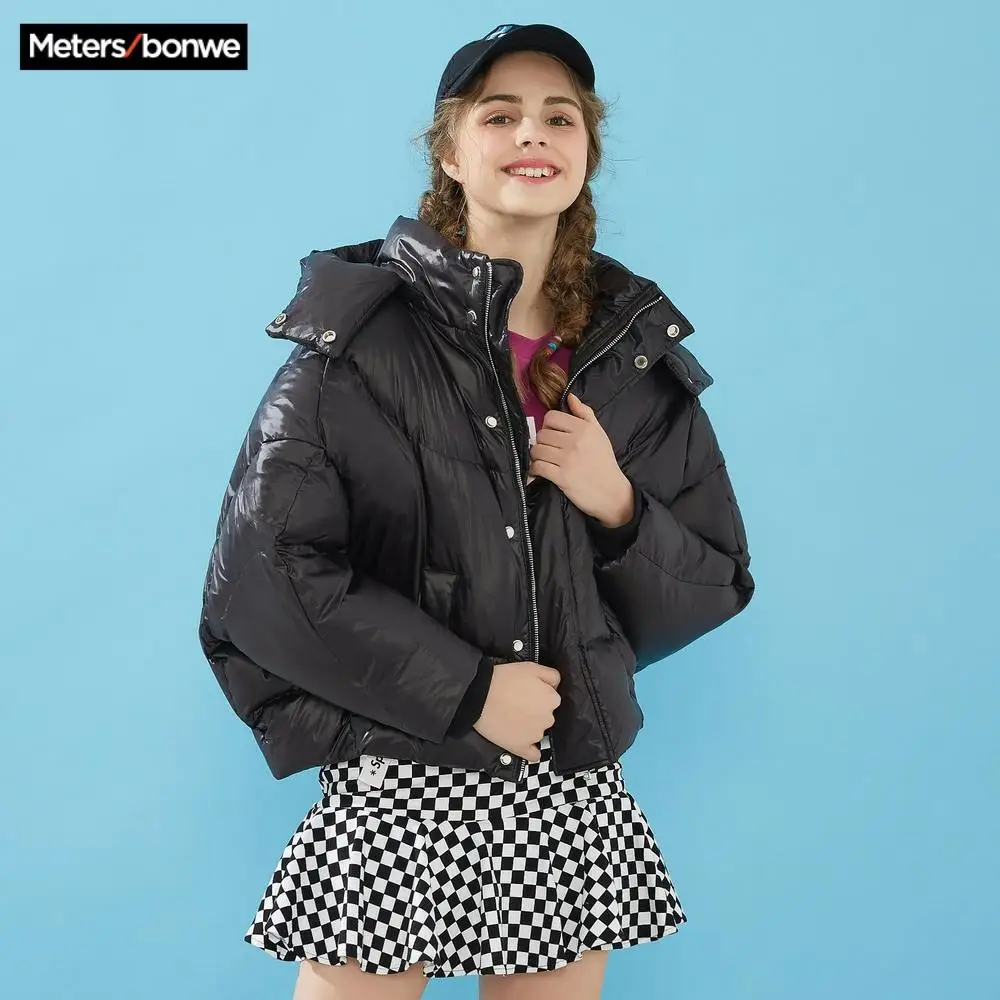 Женский короткий пуховик Metersbonwe блестящий Яркий на 80% белом утином пуху с