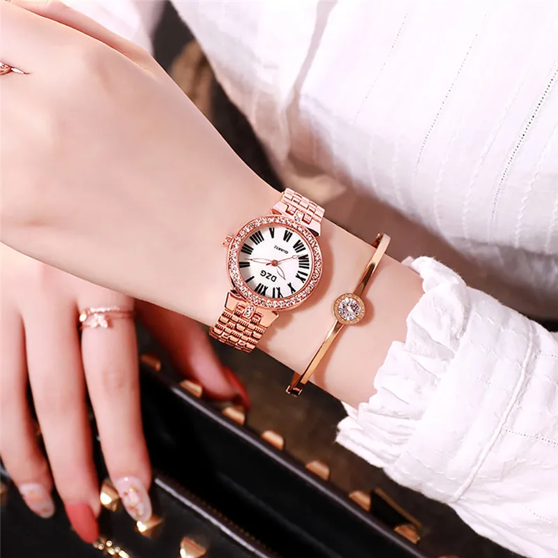 Женские часы в европейском и американском стиле модные с бриллиантовым стальным