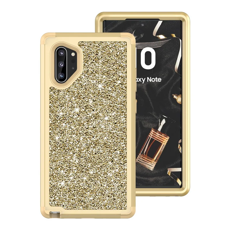 Золотой Роскошный блестящий противоударный чехол для телефона samsung Galaxy Note 10 Plus 9 S10 S9 Plus Броня гибридная 3 в 1 жесткий чехол - Цвет: Золотой