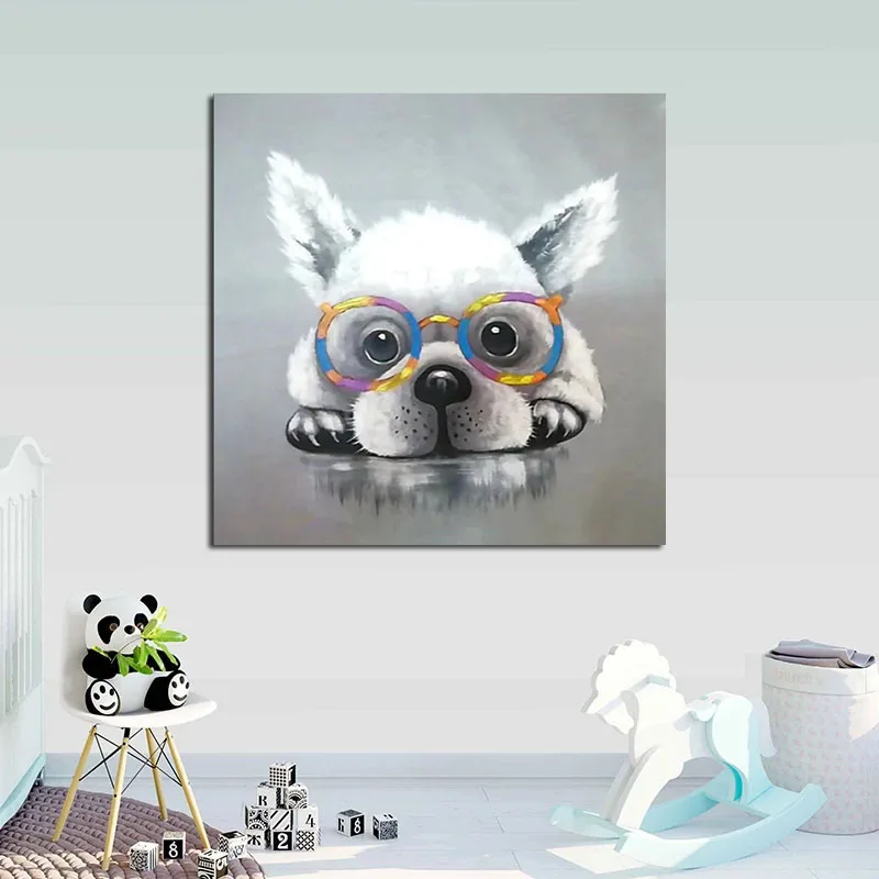 

Monday Art Hand Painted Funny Animal Puppy Oil Painting on Canvas Fine Art Chihuahua Dog Oil Painting for Baby Room No Frame