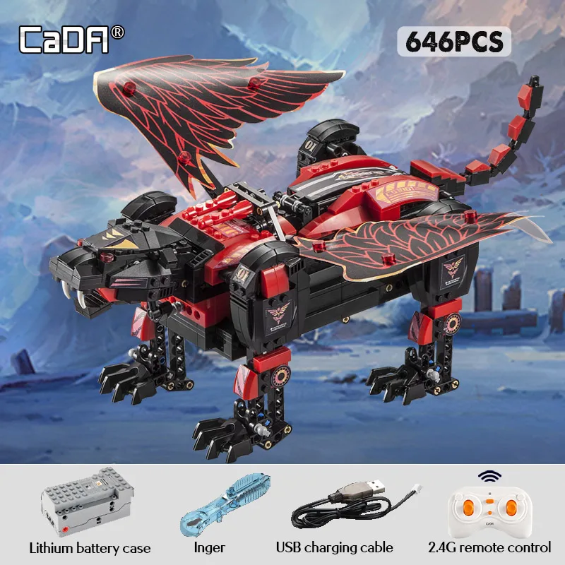 Строительные блоки Hipac 646 шт. RC робот сталь крыло Сабельная зубочистка тигр