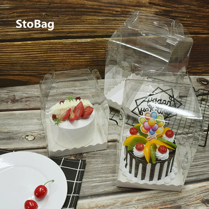 StoBag 10 adet kolu şeffaf yükseltmek kutuları kek dekorasyon hediye gıda paketi düğün doğum günü malzemeleri bebek duş