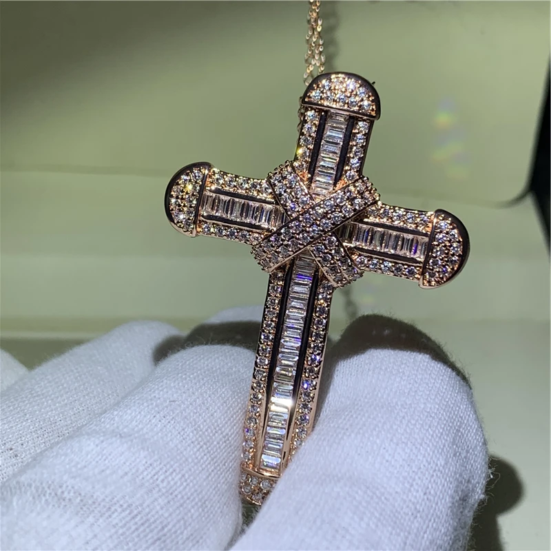 

Длинный крест кулон с бриллиантами 100% 925 стерлингового серебра заявление цепи крест кулон для женщин и мужчин вечерние свадебные украшения