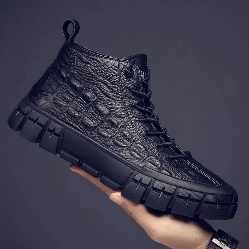 

Winter New Men's High-Top Simple Temperament Leisure Leather Shoes Martin Boots Light Weight British Wild Trendy Shoes