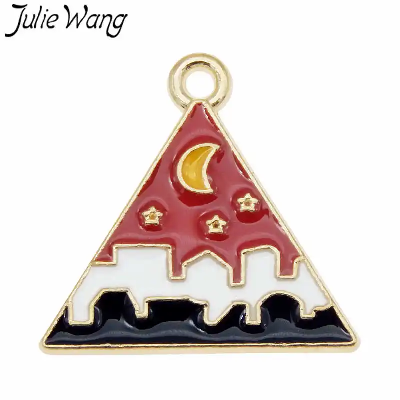 6 шт. эмалированные треугольные Подвески Julie Wang сплав город под луной звезды