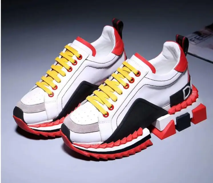 

Men Genuine Leather Sneaker Mixed Color Lace Up Trainers Tenis Feminino Zapatos De Mujer Casual Shoes Men off white shoes