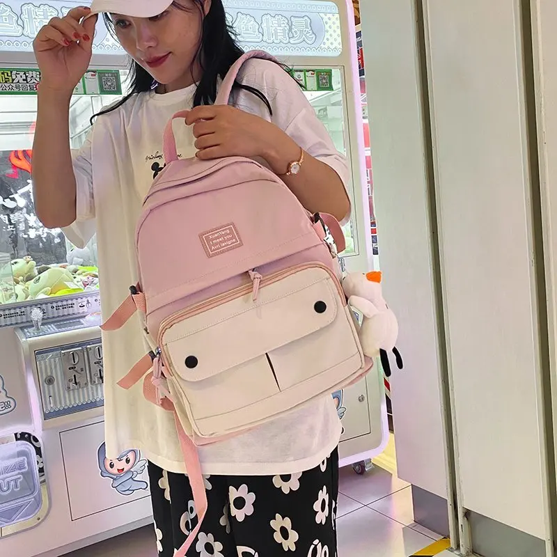 

Japanese Work Clothes Women's Backpack for Girls Panelled Middle High School Bags for Teens Waterproof Women Backpack Luxury New