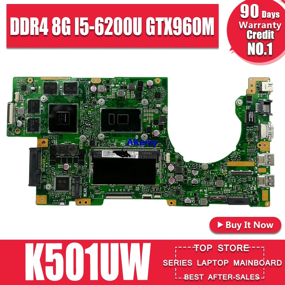 K501UW материнская плата для ноутбука ASUS K501UXM K501UQ K501U оригинальная материнская плата DDR4 8G-RAM I5-6200U GTX960M