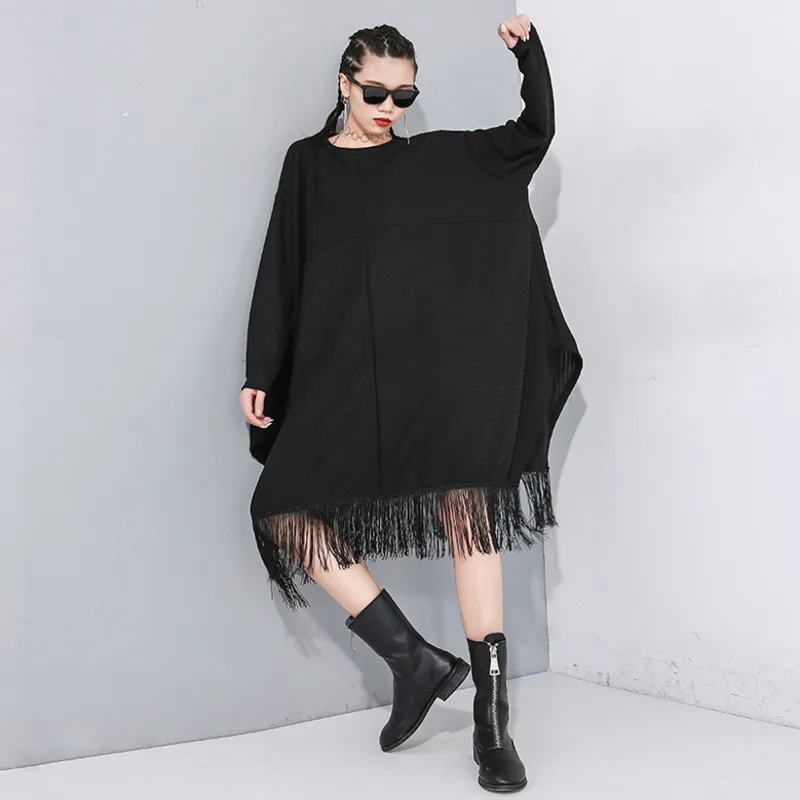 LANMREM Женский пуловер с круглым вырезом и кисточками толстовка летучая мышь