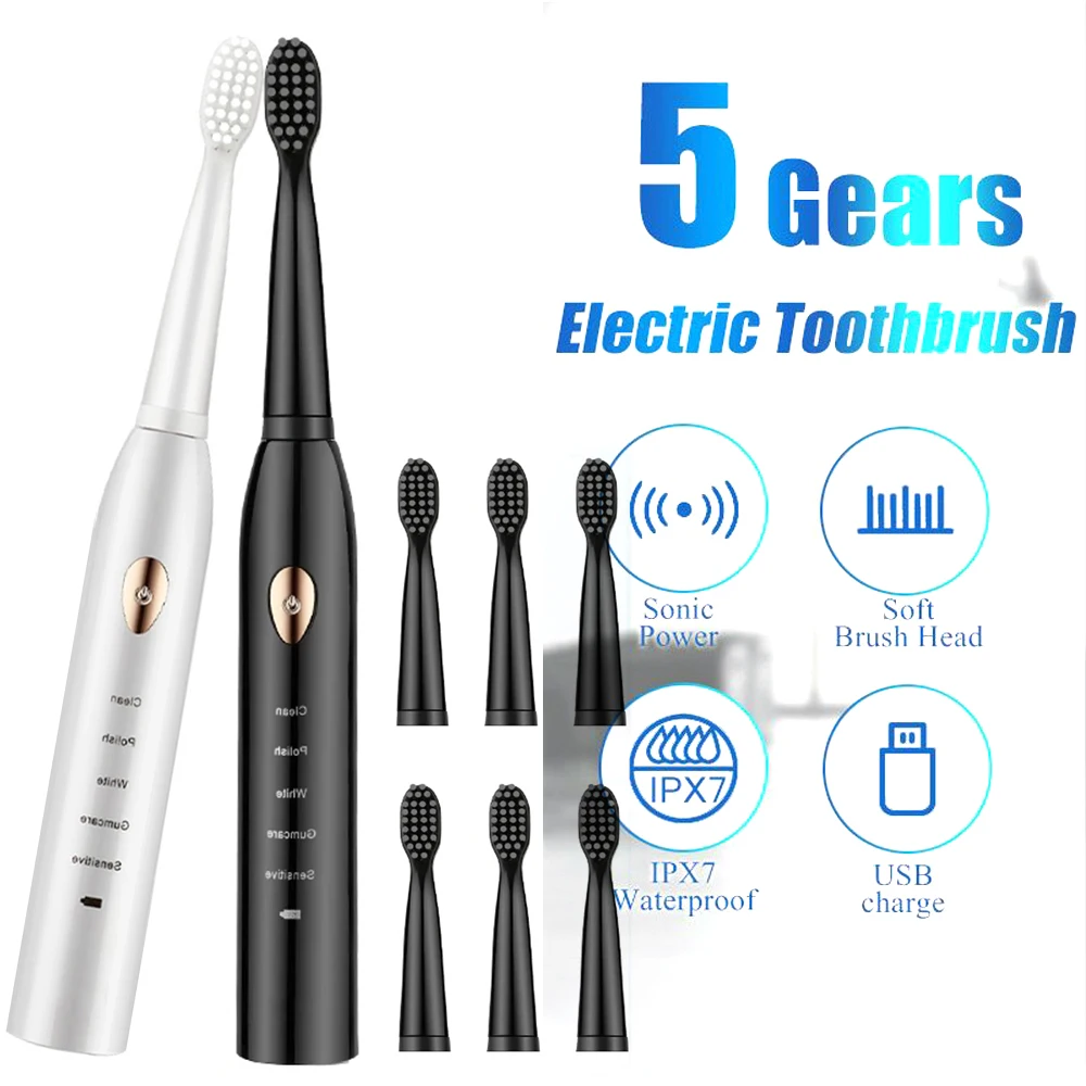 

Ultrasonic Sonic Electric Toothbrush Rechargeable Tooth Brushes Washable Electronic Whitening Teeth Brush Adult Timer Brush