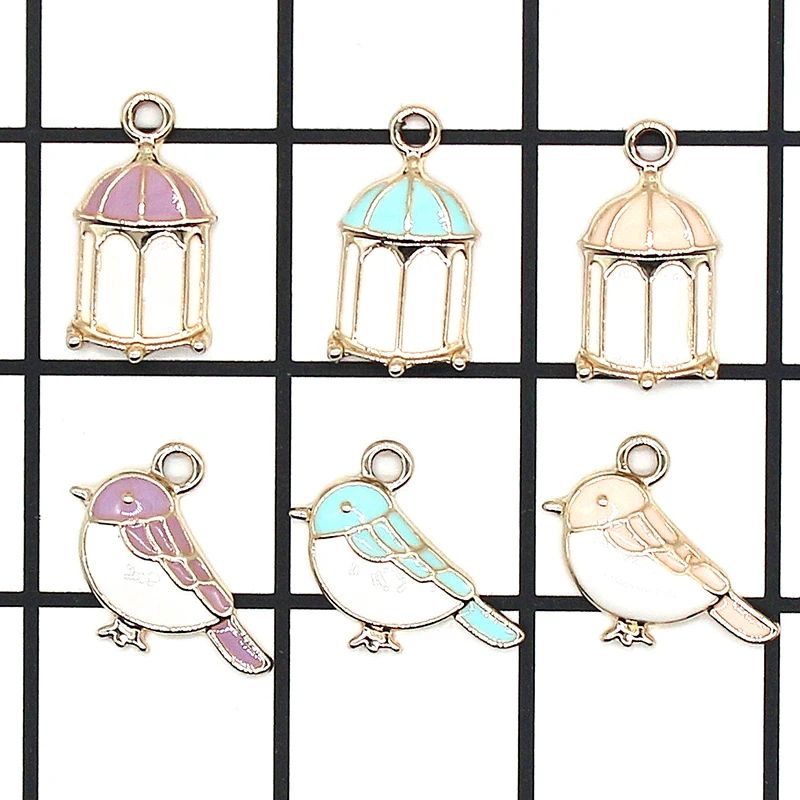 

10PCS Colorful Enamel Little Bird and cage Charm DIY Jewelry Accessories Fit Bracelets Women Jewelry Making Finding Gifts XL865