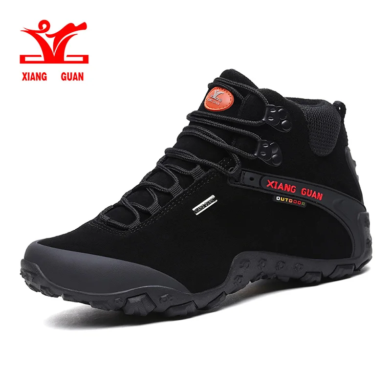 Men Women black XIANG GUAN, мужская и женская обувь с высоким берцем, походная обувь, противоскользящие, износостойкие, на шнуровке, кроссовки для кемпинга, альпинизма, треккинга - Цвет: Men Women black