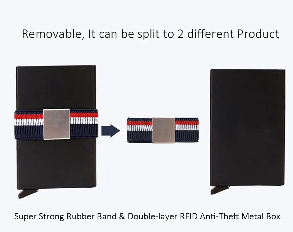DIENQI модный двойной кошелек черный металлический RFID кошелек для мужчин Эластичность резиновый ремешок кошелек карман для карт Многофункциональный кошелек