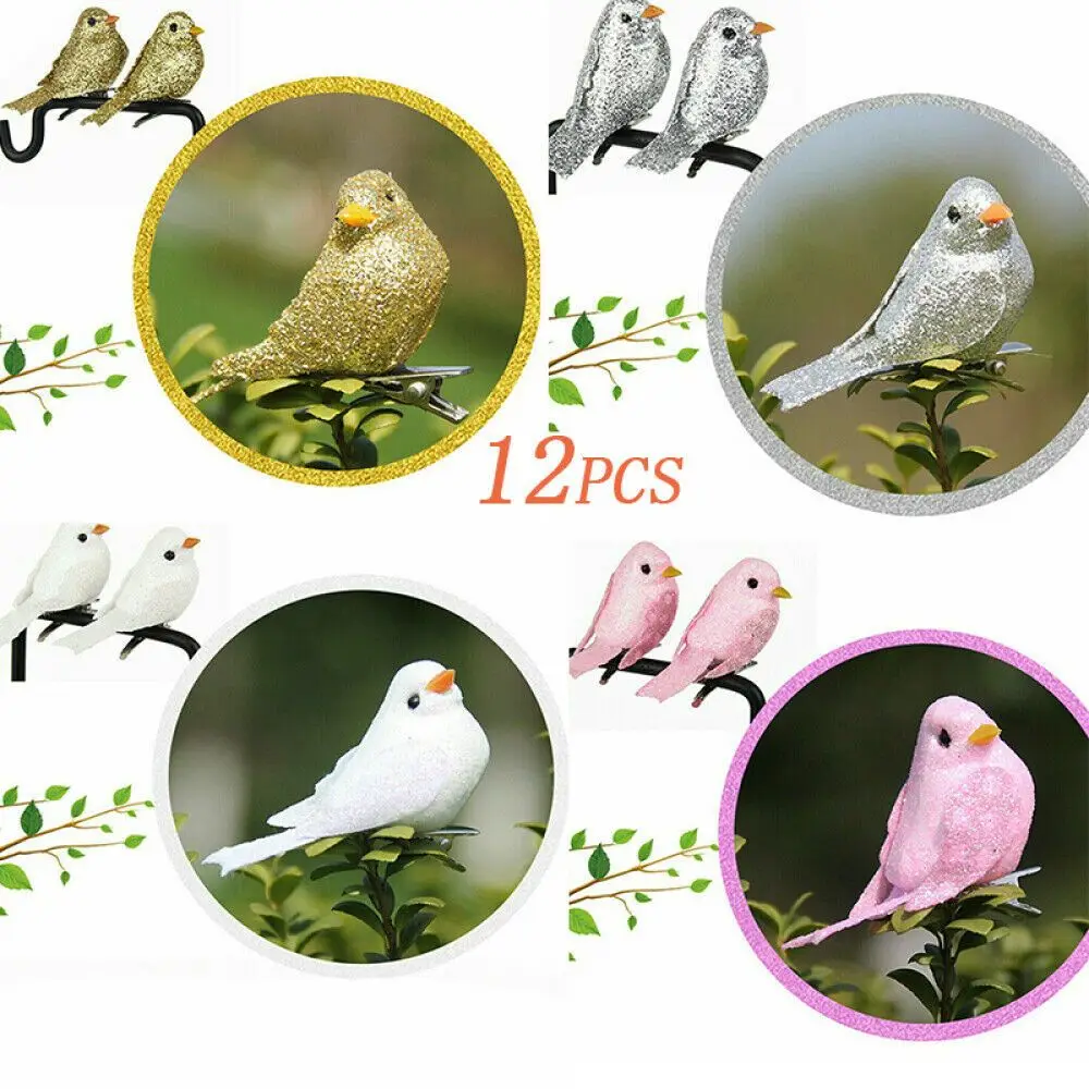 

12x Clip-on Mini Fake Birds Xmas Tree Ornaments Festival Garden Decoration Gifts Micro Decorative Prop Xmas Tree Ornaments