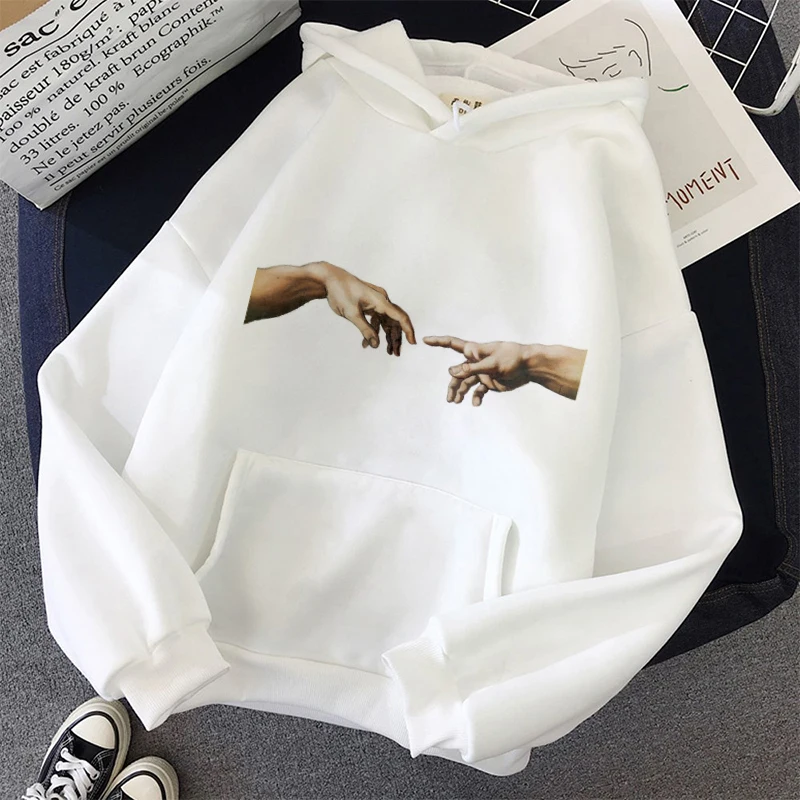 Michelangelo Aesthetic Art Oil Painting Print Hoodies Sweatshirts Women Harajuku Fun Vintage Pullovers Warm Pocket Hoodie Jacket