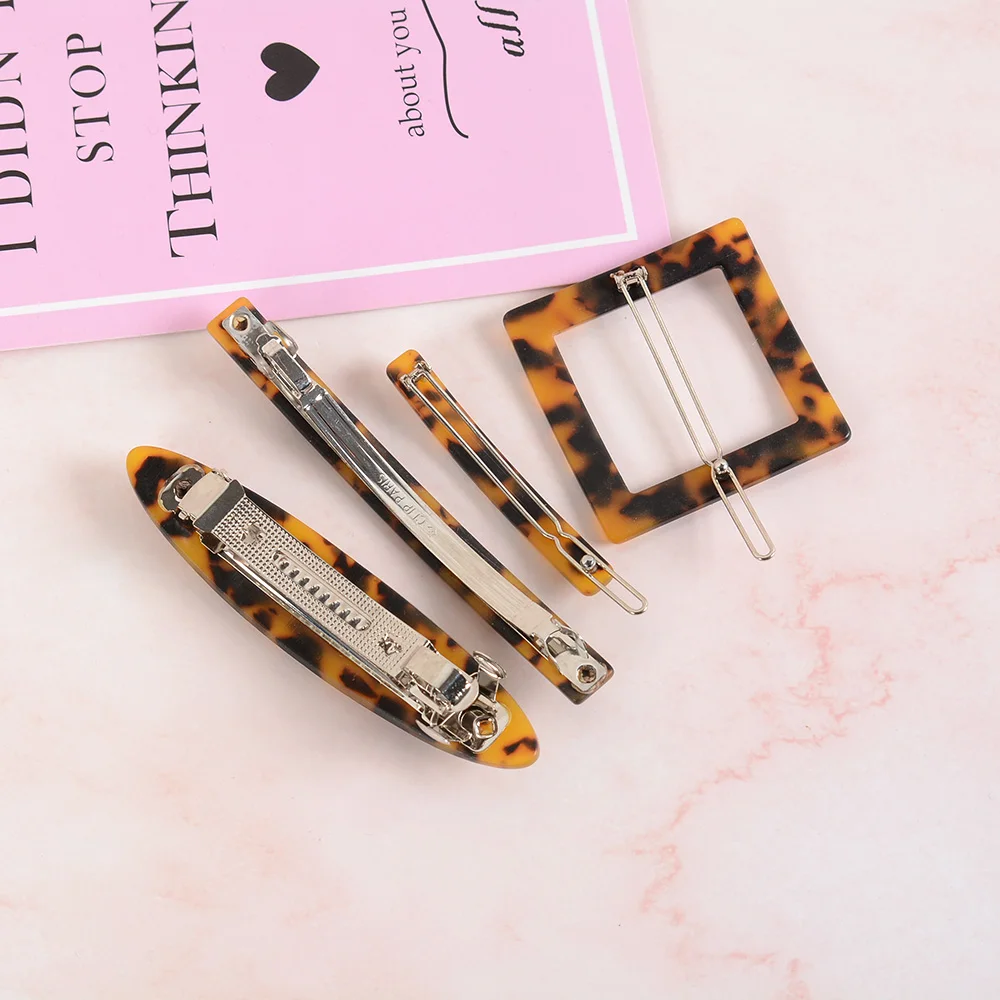 

Korean Style Leopard Square Shape Acrylic Hair Clips Geometric Oval Square Hair Pins Women Hair Acccessories Jewelry
