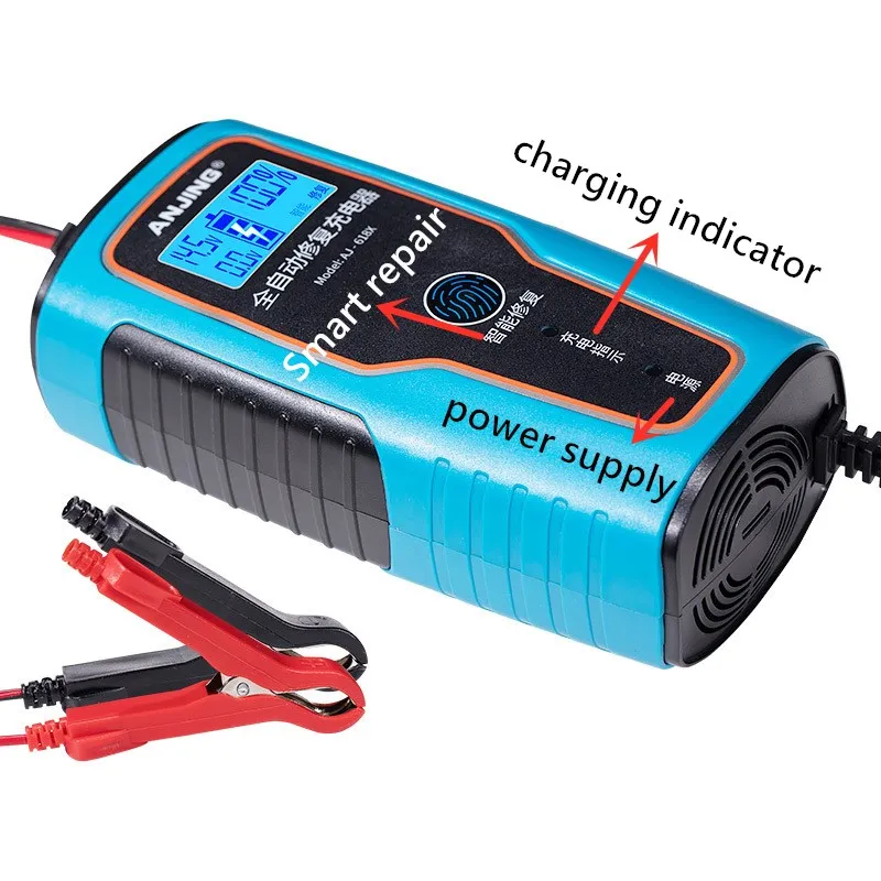 

Full Automatic Car Battery Charger Power Pulse Repair Smart Fast Charging Dry Water Battery Lead Acid Battery Charger LCDDisplay