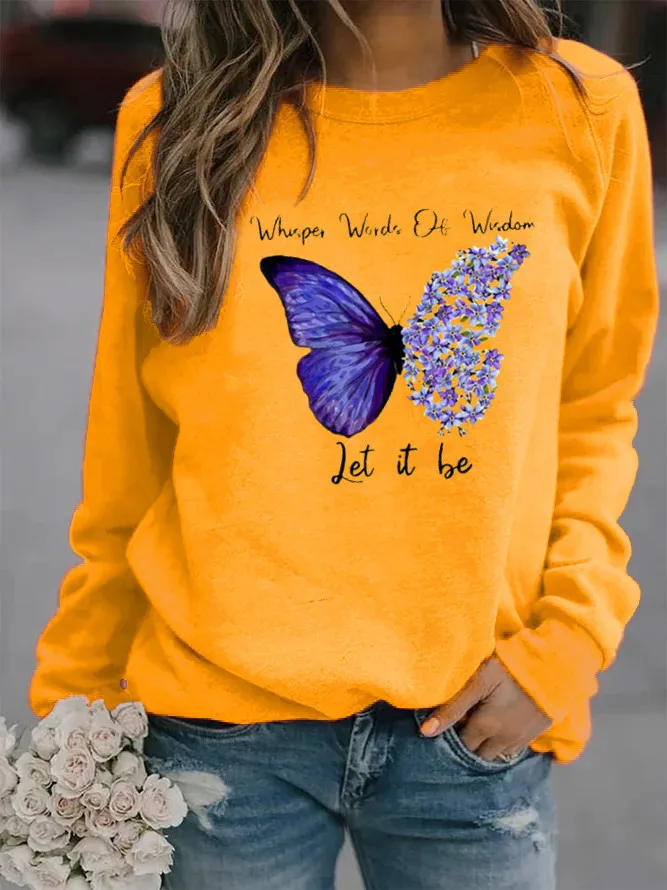 

Let It Be Butterfly Printed Hoodies Women Fleece Long Sleeve O Neck Loose Sweatshirt Girls Women Hoodie Pullovers Winter