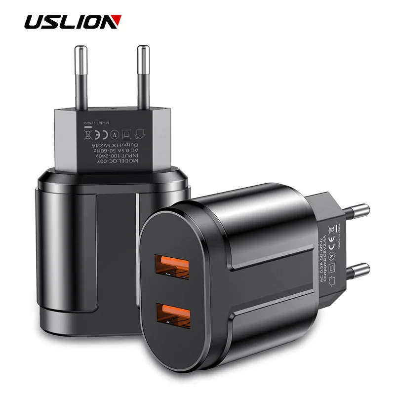Сетевое зарядное устройство USLION с двумя USB портами 5 В 2 4 А вилка стандарта ЕС и США
