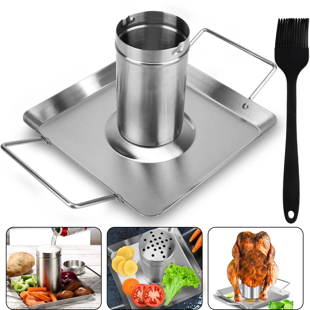 

Detachable Stainless Steel Roast Chicken Pan Barbecue Roasting Grilled Holder Beer Roast Chicken Pan Outdoor BBQ Tool