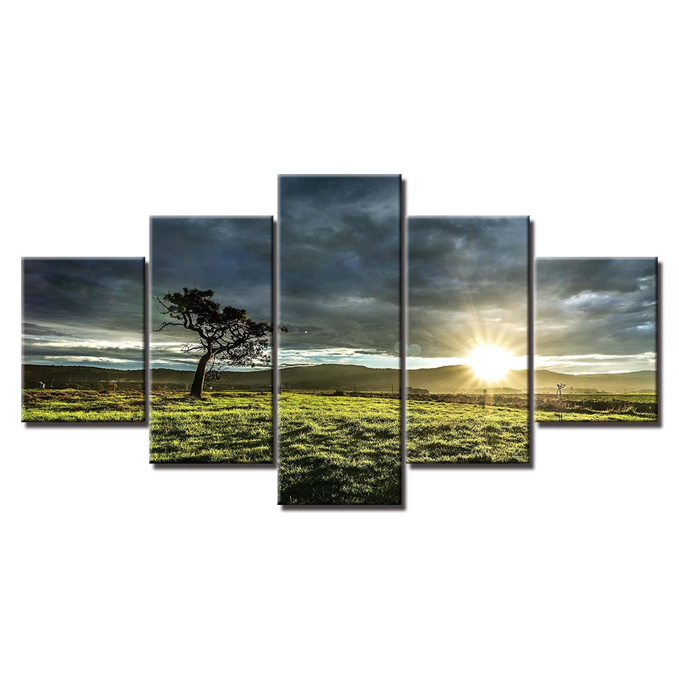 Canvas wall art Winter Sunset scenery 5 Pieces Painting Modular nature Wallpapers Poster Print for living room Home Decor | Дом и сад