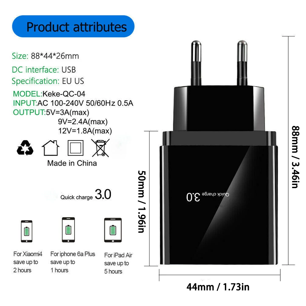 15 Вт быстрое зарядное устройство 3 0 USB для iPhone iPad Samsung Xiaomi Huawei планшет с usb-портом