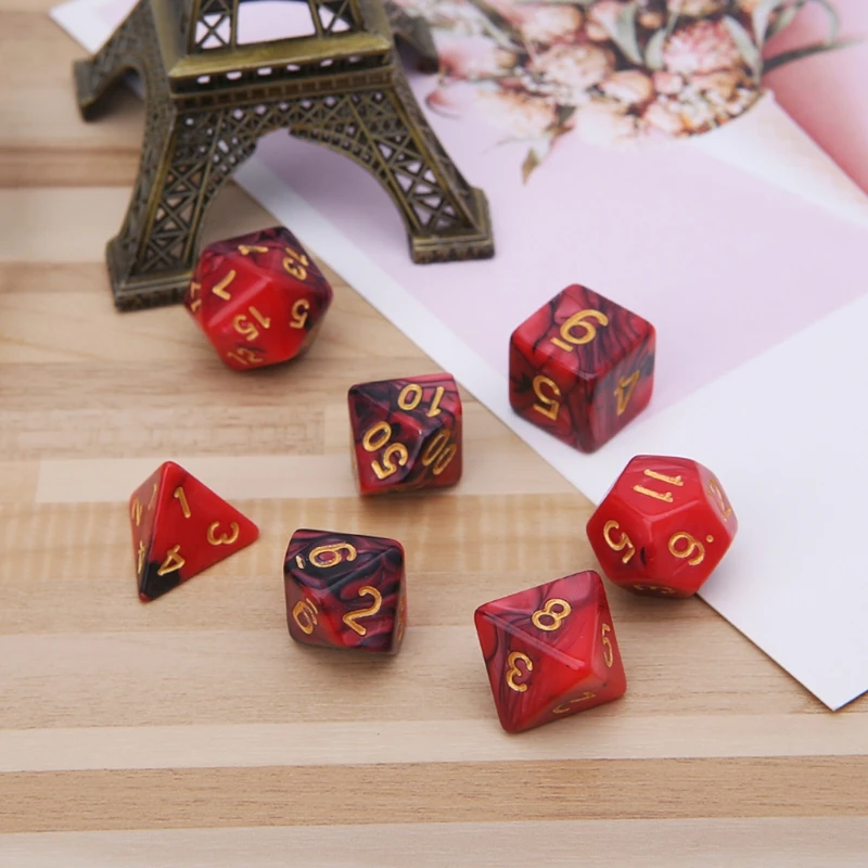 7 шт./компл. акриловые полигедрические игральные кости для TRPG настольной игры D4 D20