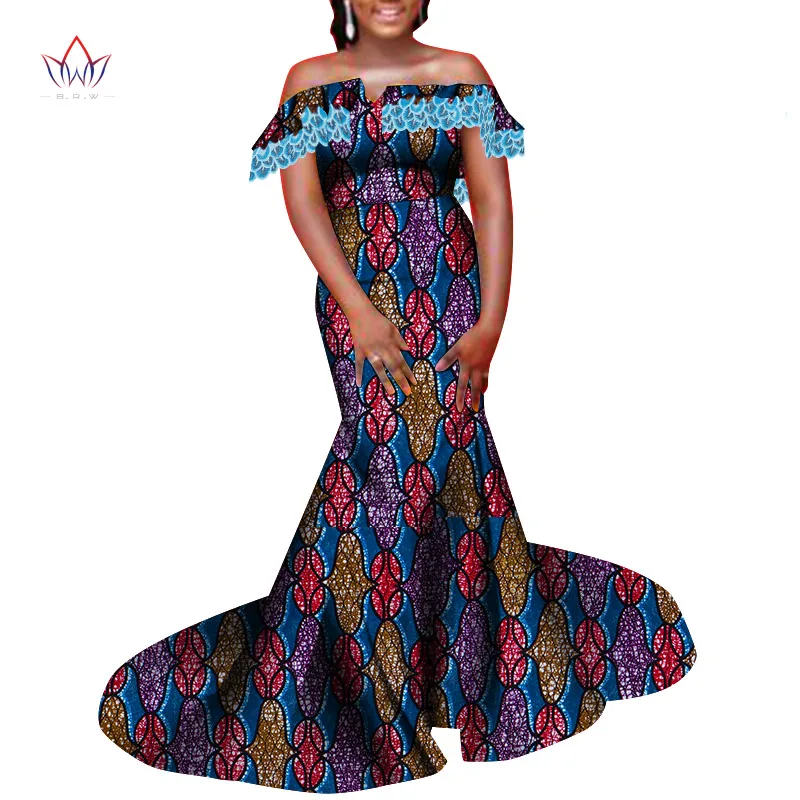 Customize BintaRealWax African Clothes for Women Off-shoulder Sleeveless Dress African Women Print Wax Dress Party WY8648