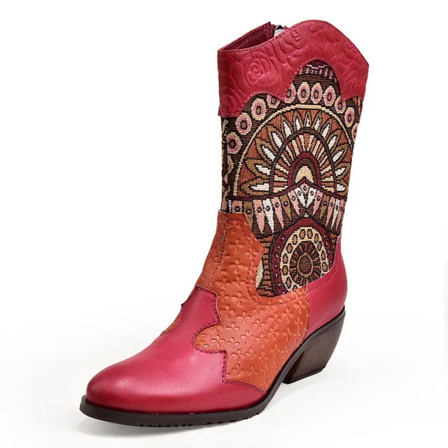 Женские ботинки Новинка ковбойские в западном стиле на толстом каблуке сапоги до