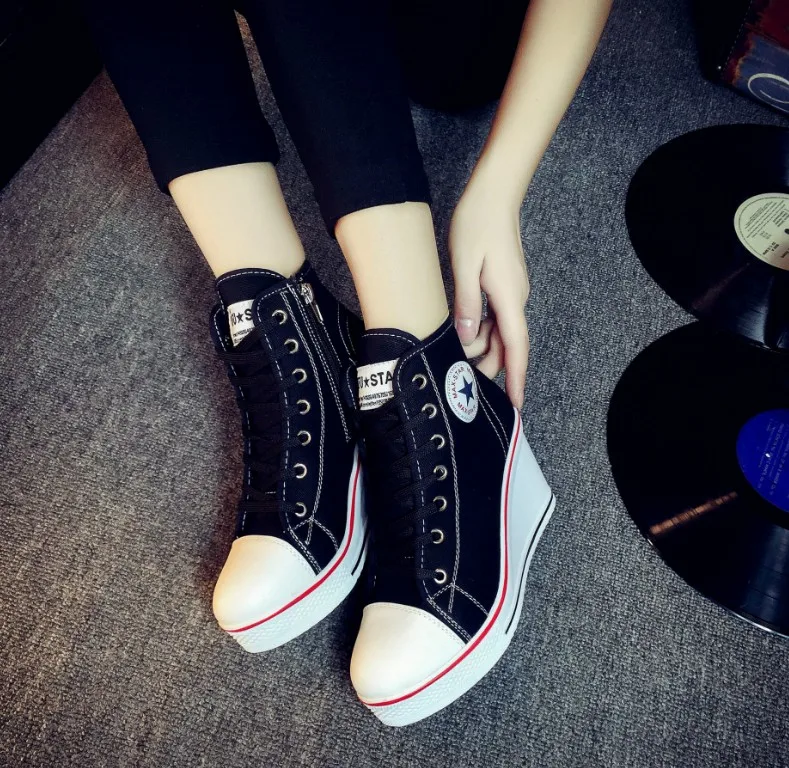 Женские ботинки на платформе со скрытой платформой повседневные парусиновые